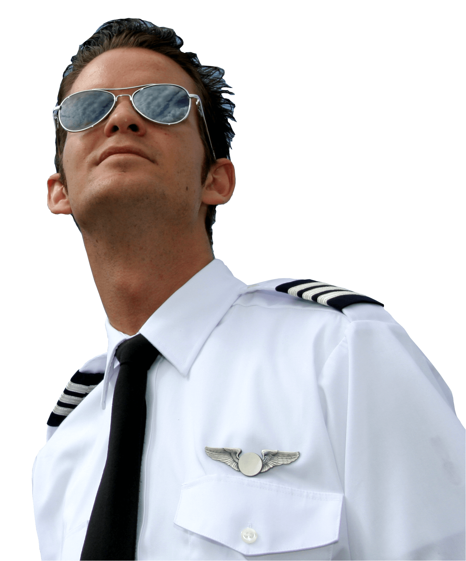 Pilot in sunglasses and uniform